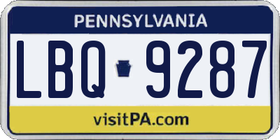 PA license plate LBQ9287
