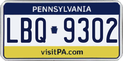 PA license plate LBQ9302