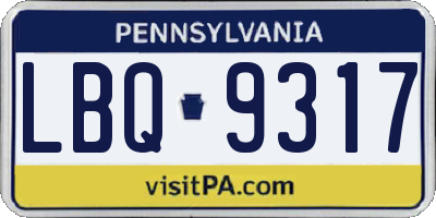 PA license plate LBQ9317