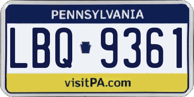 PA license plate LBQ9361