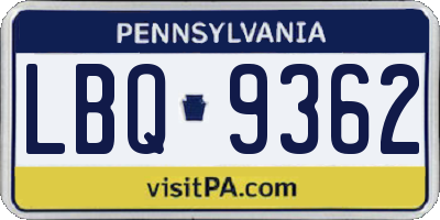 PA license plate LBQ9362