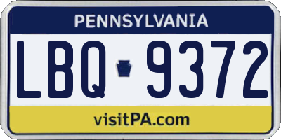 PA license plate LBQ9372