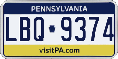 PA license plate LBQ9374
