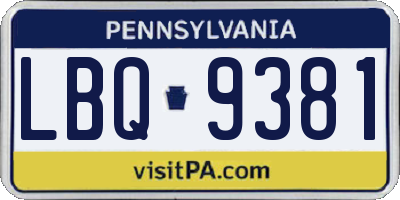 PA license plate LBQ9381