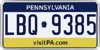 PA license plate LBQ9385