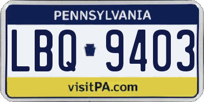 PA license plate LBQ9403