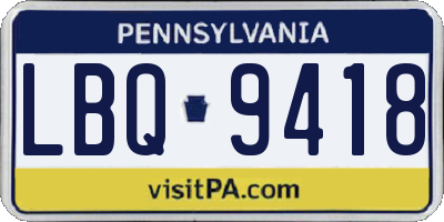 PA license plate LBQ9418