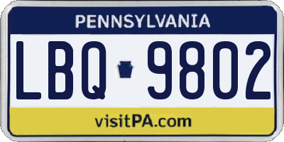 PA license plate LBQ9802
