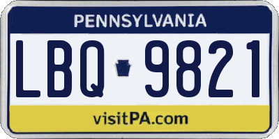 PA license plate LBQ9821