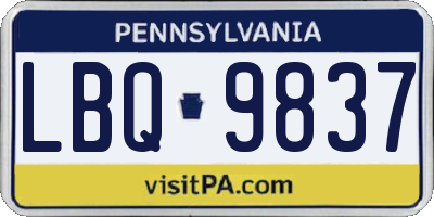 PA license plate LBQ9837