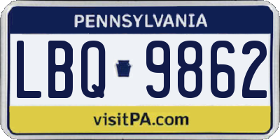 PA license plate LBQ9862