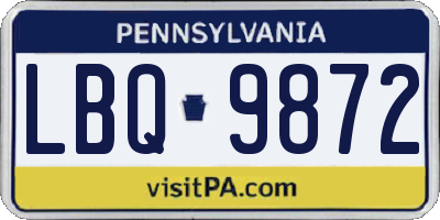 PA license plate LBQ9872
