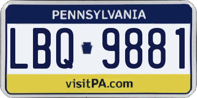 PA license plate LBQ9881