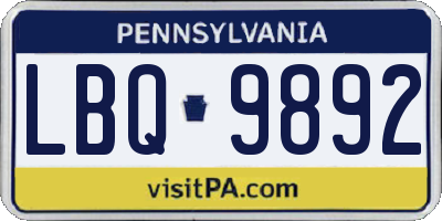 PA license plate LBQ9892
