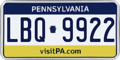 PA license plate LBQ9922