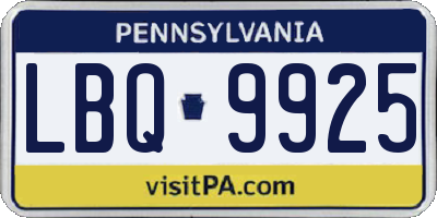 PA license plate LBQ9925