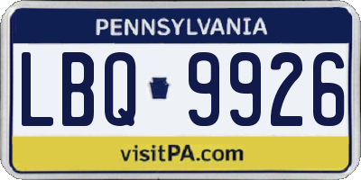 PA license plate LBQ9926