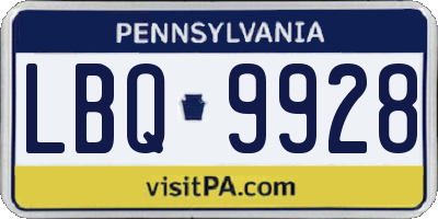 PA license plate LBQ9928