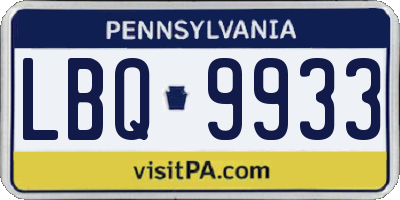 PA license plate LBQ9933