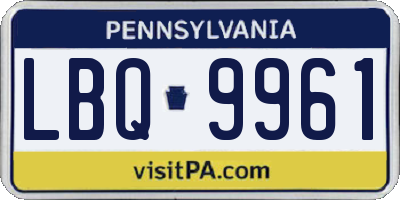 PA license plate LBQ9961
