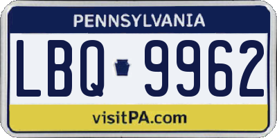 PA license plate LBQ9962