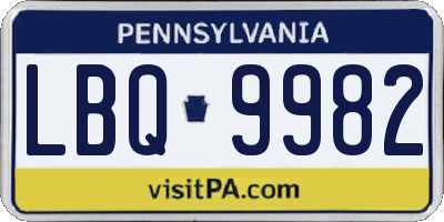 PA license plate LBQ9982
