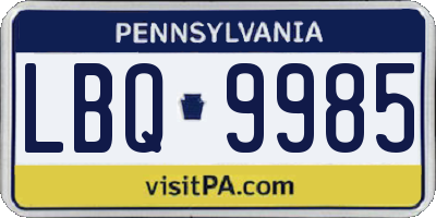 PA license plate LBQ9985