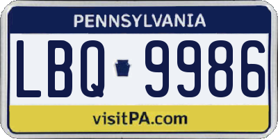 PA license plate LBQ9986