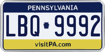 PA license plate LBQ9992