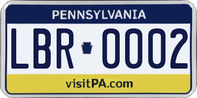 PA license plate LBR0002