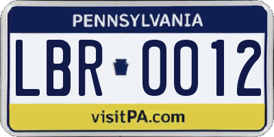 PA license plate LBR0012