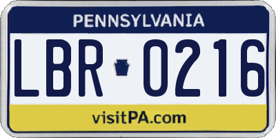 PA license plate LBR0216