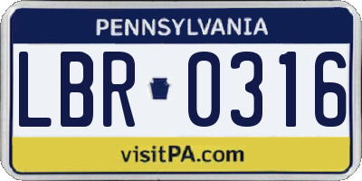 PA license plate LBR0316