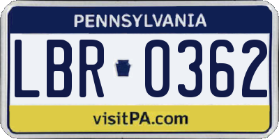PA license plate LBR0362