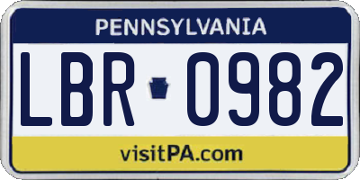 PA license plate LBR0982