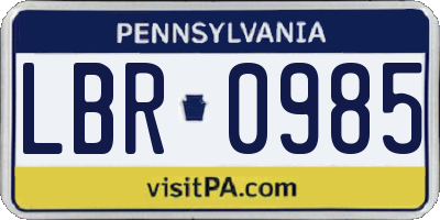 PA license plate LBR0985