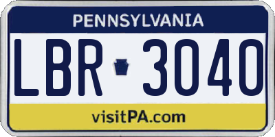 PA license plate LBR3040