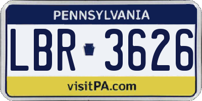 PA license plate LBR3626