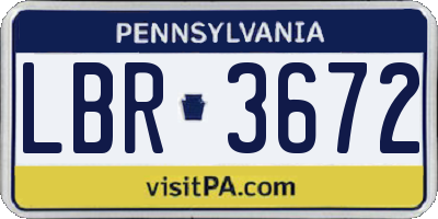 PA license plate LBR3672