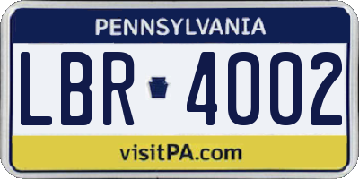 PA license plate LBR4002