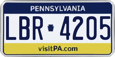 PA license plate LBR4205