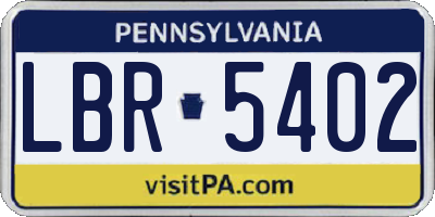 PA license plate LBR5402
