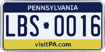 PA license plate LBS0016