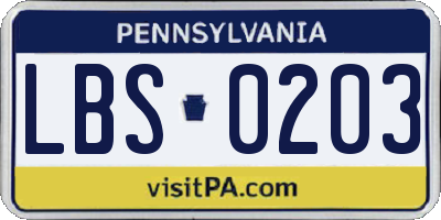 PA license plate LBS0203