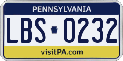 PA license plate LBS0232