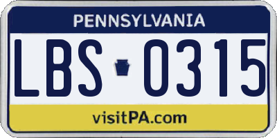 PA license plate LBS0315