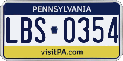 PA license plate LBS0354