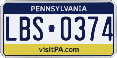 PA license plate LBS0374