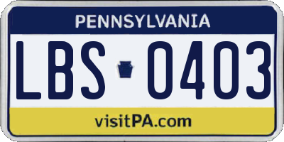 PA license plate LBS0403