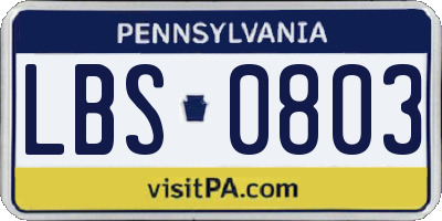 PA license plate LBS0803
